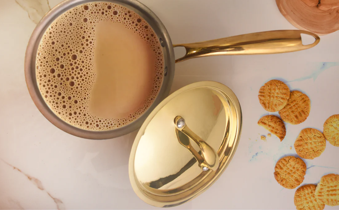 Pure Brass Sauce Pan with Brass Lid and Handle with Tin Lining Inside, Serveware, Cookware