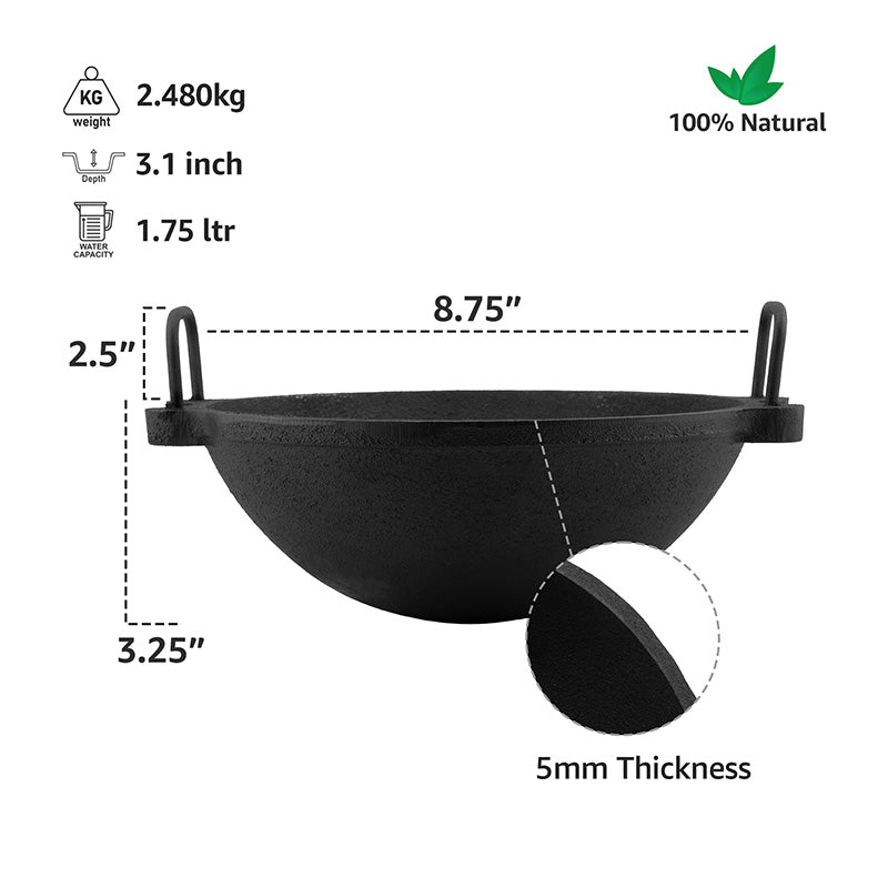 Premium Cast Iron Kadai - Pre-Seasoned – The Coconut Store