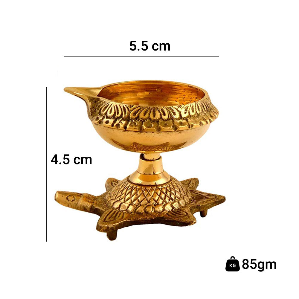 Brass Kuber Diya with Turtle Base, Engraved Design Diyas for Pooja, Diwali and Return Gifts