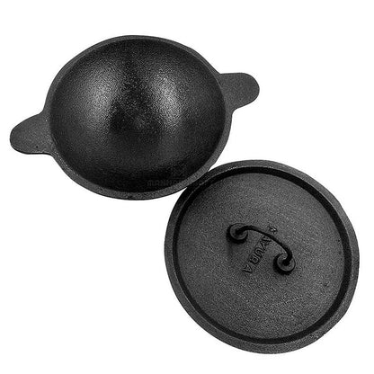 Cast Iron AppaChatti with Lid / Appam pan / Appam Patra / Kallu (Pre Seasoned, Standard Size)