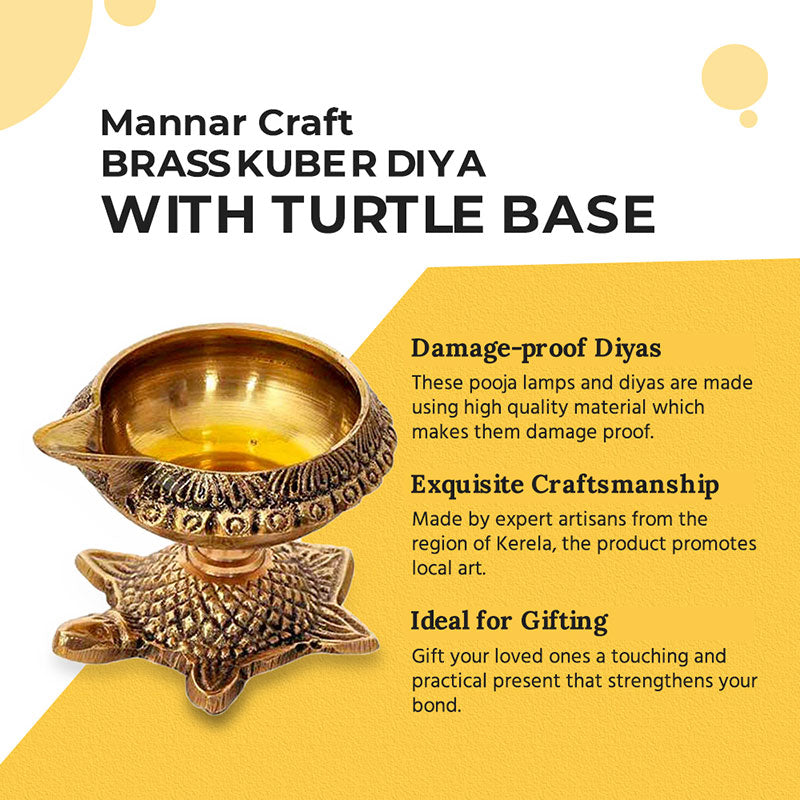 Brass Kuber Diya with Turtle Base, Engraved Design Diyas for Pooja, Diwali and Return Gifts