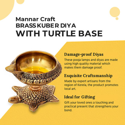 Brass Kuber Diya with Turtle Base, Engraved Design Diyas for Pooja, Diwali and Return Gifts