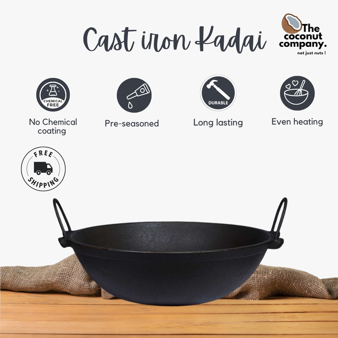 Premium Cast Iron Kadai - Pre-Seasoned – The Coconut Store