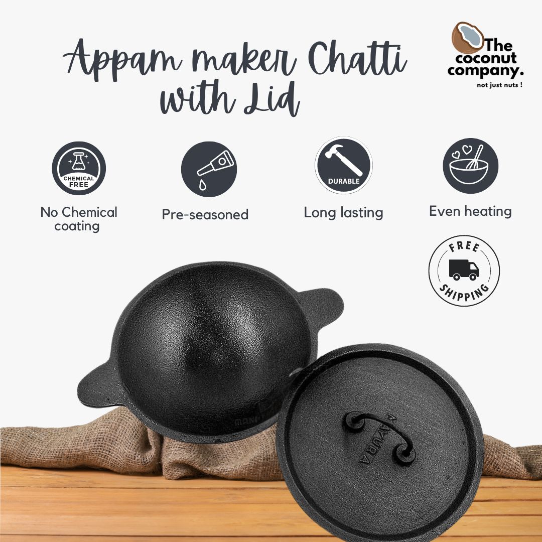 Cast Iron AppaChatti with Lid / Appam pan / Appam Patra / Kallu (Pre S ...