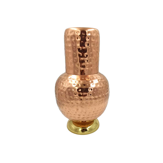 Pure Copper Surai Design Bedroom water Bottle With Inbuilt Glass Drinkware