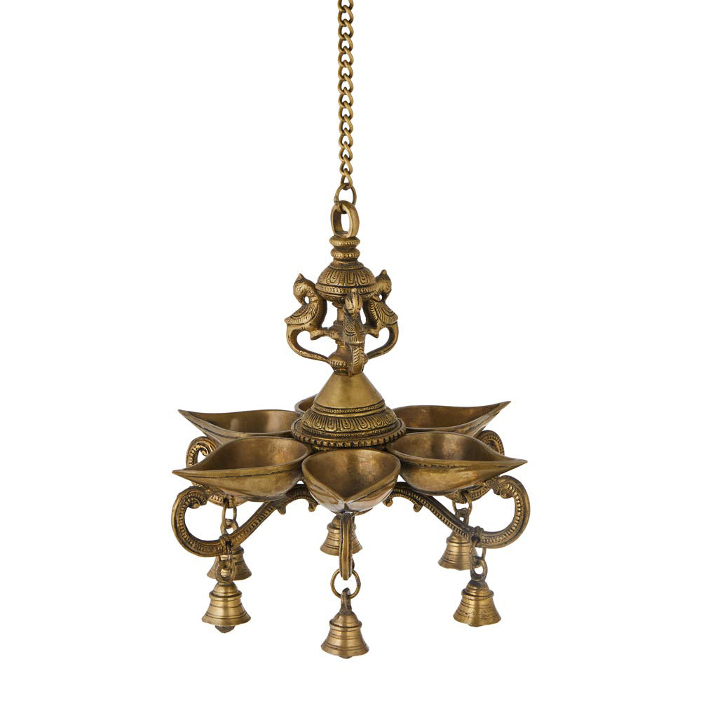 Antique Brass Hanging Bird Oil Lamp Diya - Timeless Elegance for Your Home