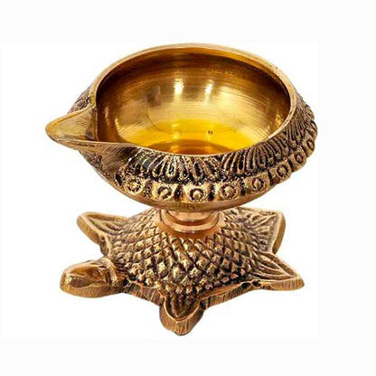 Brass Kuber Diya with Turtle Base, Engraved Design Diyas for Pooja, Diwali and Return Gifts