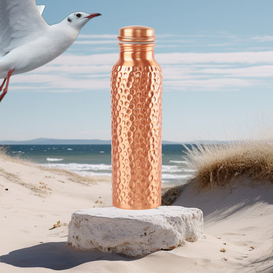 Seam Less Hammered Copper Water Bottle 600ml