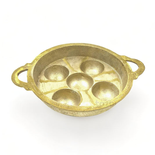 Bronze Paniyaram Pan - Authentic Unniyappam Chatti for Perfect Ponganalu - Paddu - 5 moulds